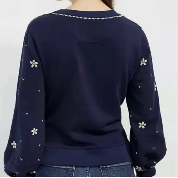 Anthropologie Swan Lake Embroidered & Bead Embellished Crewneck Sweatshirt - Picture 3 of 11
